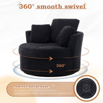 Muumblus Chenille Swivel Accent Chair Barrel Chair, Oversized Comfy Armchair with Pillows, Modern Leisure Sofa Chair for Living Room Bedroom, Black