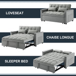 Muumblus 55" Pull Out Sofa Bed, Convertible Sleeper Loveseat with Adjsutable Backrest, Modern Velvet Futon Sofa Beds for apartment, Grey