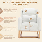 Muumblus Nursery Rocking Chair, Wingback Glider Rocker, Indoor Uphlostered Rocking Chair, Ivory Teddy