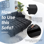 Muumblus 84" Convertible Sofa Bed, Queen Size Sleeper Sectional with Storage Chaise, Black Velvet, L-Shaped Couch for Living Room, Apartment