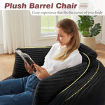 Muumblus 48.8" Oversized Accent Barrel Chair, Fluffy Round Lazy Sofa Chair for Adults, No Assembly Required, Black Corduroy