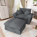 Muumblus Oversized Accent Chair with Ottoman, 48" Indoor Chaise Lounge Cloud Sofa Reading Armchair for Modern Living Room, Bedroom, Gray Corduroy