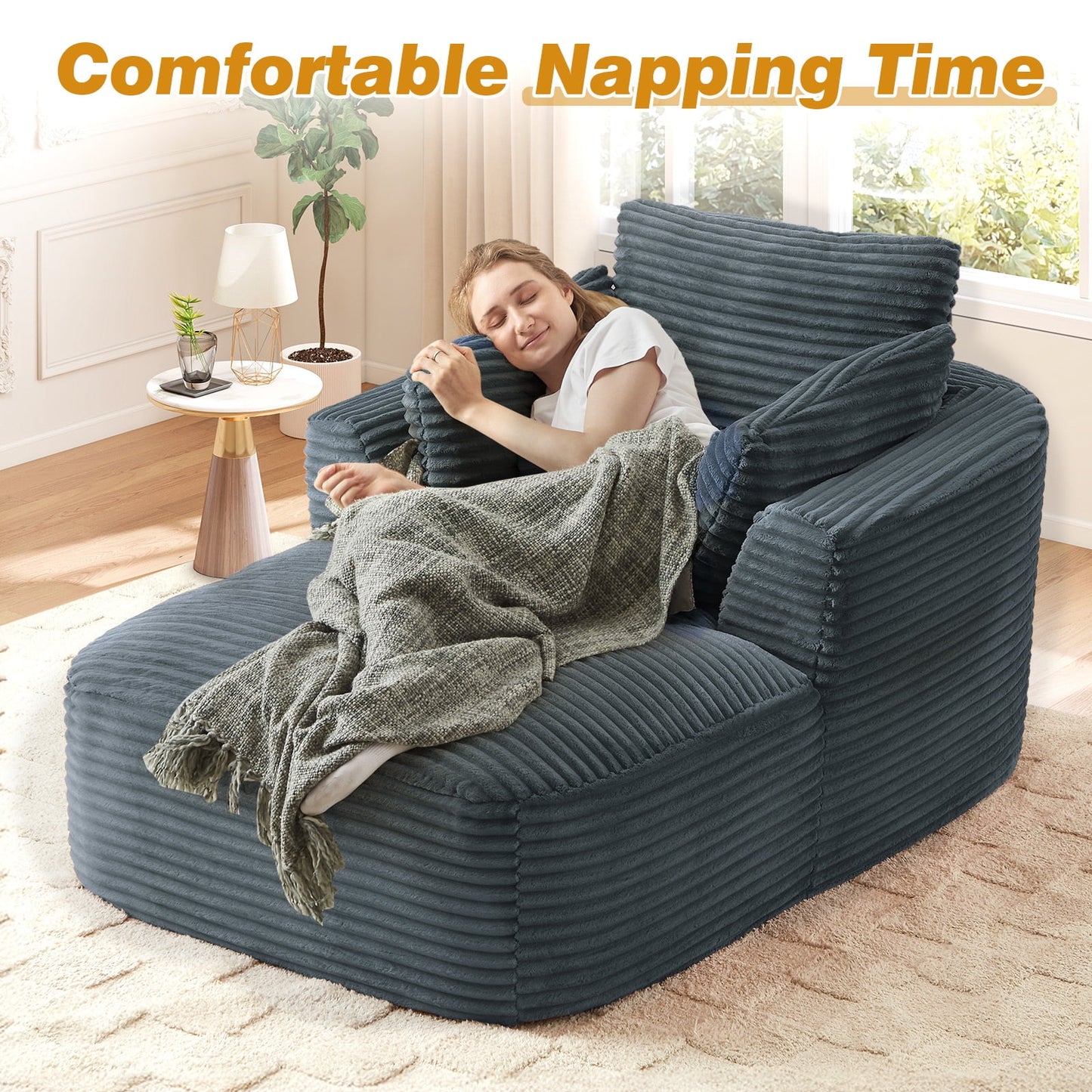 Muumblus Chaise Lounge Indoor, Cozy Lounge Chair Sleeper Sofa for Adults, No Assembly Required, Gray Corduroy