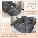 Muumblus Oversized Accent Chair with Ottoman, 48" Indoor Chaise Lounge Cloud Sofa Reading Armchair for Modern Living Room, Bedroom, Gray Corduroy