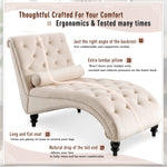 KINFFICT Velvet Chaise Lounge Indoor, Tufted lounge chair with Wood Legs, Leisure Accent Chair Upholstered Lounge Couch for Bedrooom Living Room, Beige