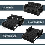 Muumblus Small Foldable Loveseat, 2 Seater Convertible Futon Sofa Bed, Adjustable Backrest, Velvet Couch, Black