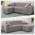 Muumblus 84" Queen Size Convertible Sectional Sleeper Sofa with Storage, Adjustable Backrest, Reversible L-Shaped Pull Out Couch Bed for Living Room, Guest Room, Gray Velvet