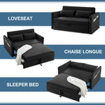 Muumblus 55" Pull Out Sofa Bed, Convertible Sleeper Loveseat with USB Ports, Modern Velvet Small Love Seat Futon Sofa for Living Room, Adjsutable Backrest, Black