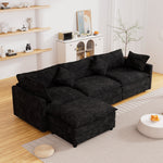 Muumblus Sectional Cloud Couch with Reversible Ottoman, L-Shaped Chenille Sofa for Living Room, Black