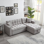 Muumblus 84" Convertible Sofa Bed, Queen Size Sleeper Sectional with Storage Chaise, Gray Velvet