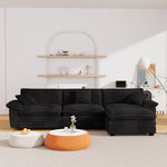 Muumblus Modular Sectional Cloud Couch with Ottoman, Oversized L-Shaped Corduroy Sofa for Living Room, Black
