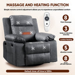 Muumblus Swivel Rocker Recliner with Heat and Massage, Power Recliner Lounge Chair for Living Room, Gray Faux Leather