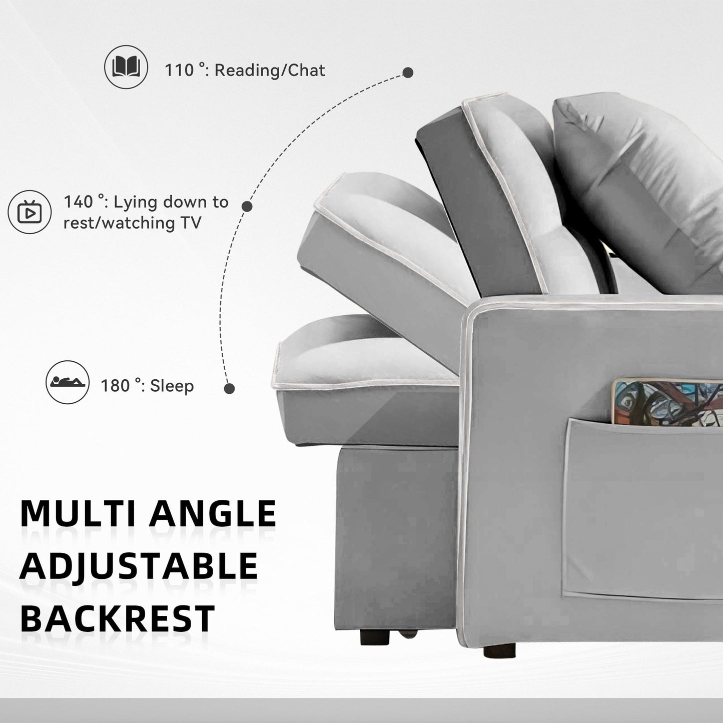 Muumblus Sleeper Sofa Chair Bed with Swivel Phone Stand, Cup Holders, 3-in-1 Convertible Pull Out Sofa Bed for Living Room, Gray Velvet