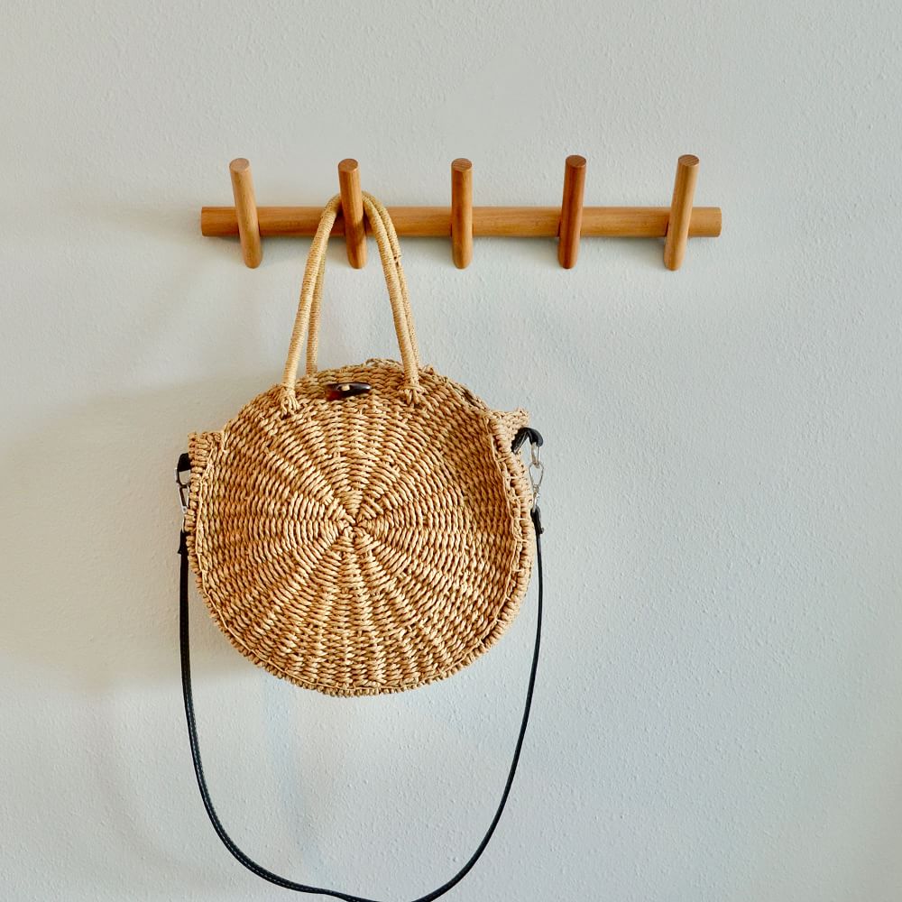 Rattan Weave 4 Hook Wall Decor - One Size
